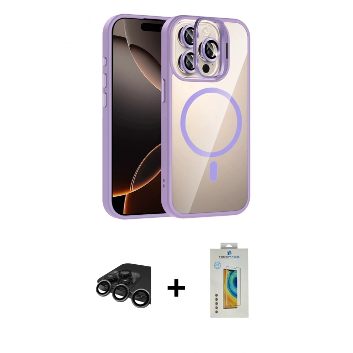MARSİLYAN™- iPhone 15 Pro Max Kılıf Yadigar Asil Koleksiyonu - Siyah Polymer Nano Ekran Koruyucu + Titanyum Gri Raze Metal Kamera Lens