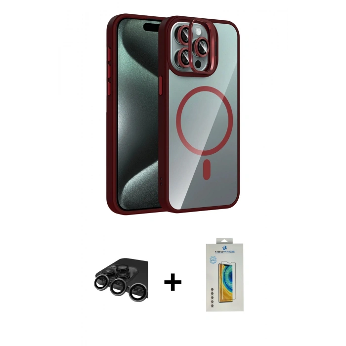 MARSİLYAN™- iPhone 15 Pro Max Kılıf Yadigar Asil Koleksiyonu - Siyah Polymer Nano Ekran Koruyucu + Titanyum Gri Raze Metal Kamera Lens