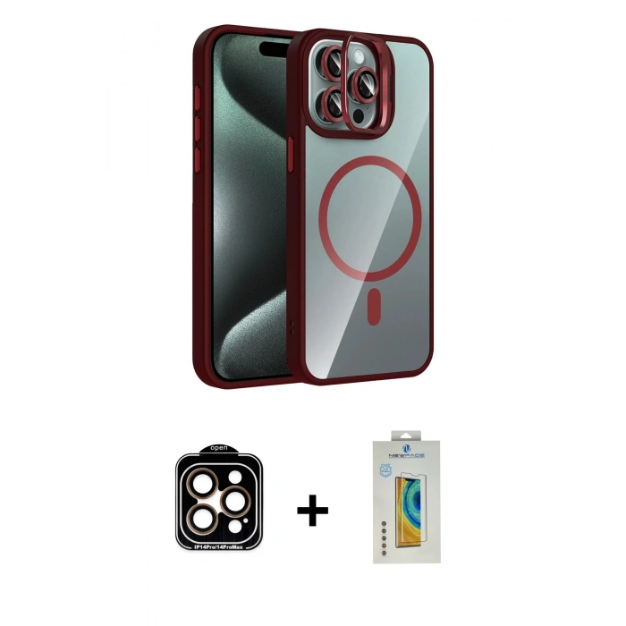 MARSİLYAN™- iPhone 15 Pro Max Kılıf Yadigar Asil Koleksiyonu - Siyah Polymer Nano Ekran Koruyucu + PVD Metal Kamera Lens - TU