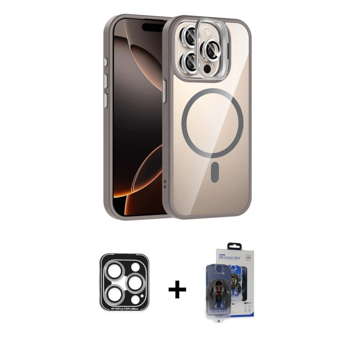 MARSİLYAN™- iPhone 15 Pro Max Kılıf Yadigar Asil Koleksiyonu - Siyah Vanessa Magic Cam + Gümüş PVD Metal Kamera Lens