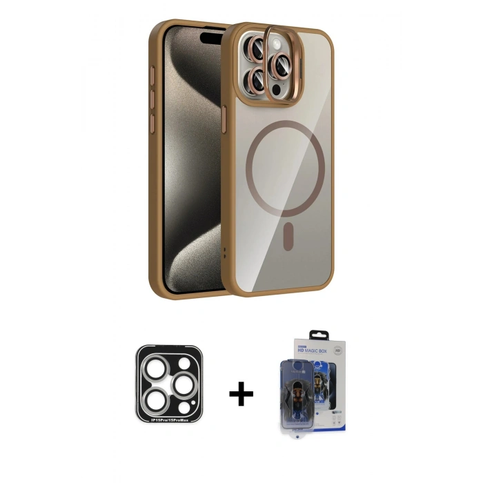 MARSİLYAN™- iPhone 15 Pro Max Kılıf Yadigar Asil Koleksiyonu - Siyah Vanessa Magic Cam + Gümüş PVD Metal Kamera Lens