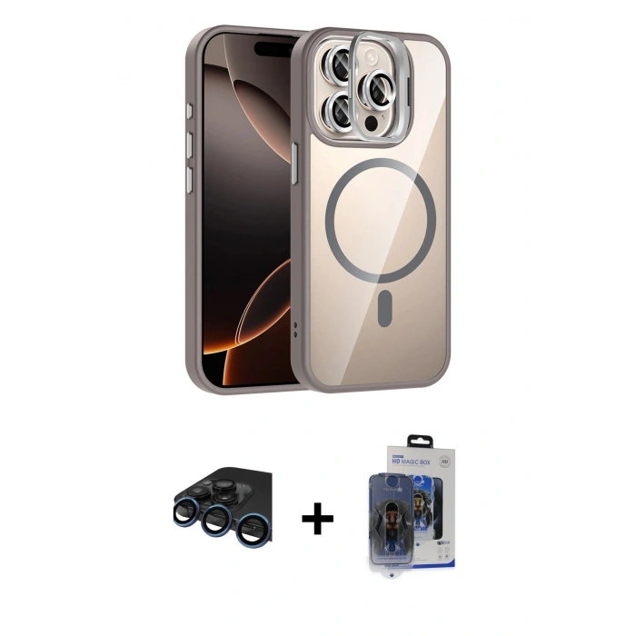 MARSİLYAN™- iPhone 15 Pro Max Kılıf Yadigar Asil Koleksiyonu - Siyah Vanessa Magic Cam + Raze Metal Kamera Lens - LT
