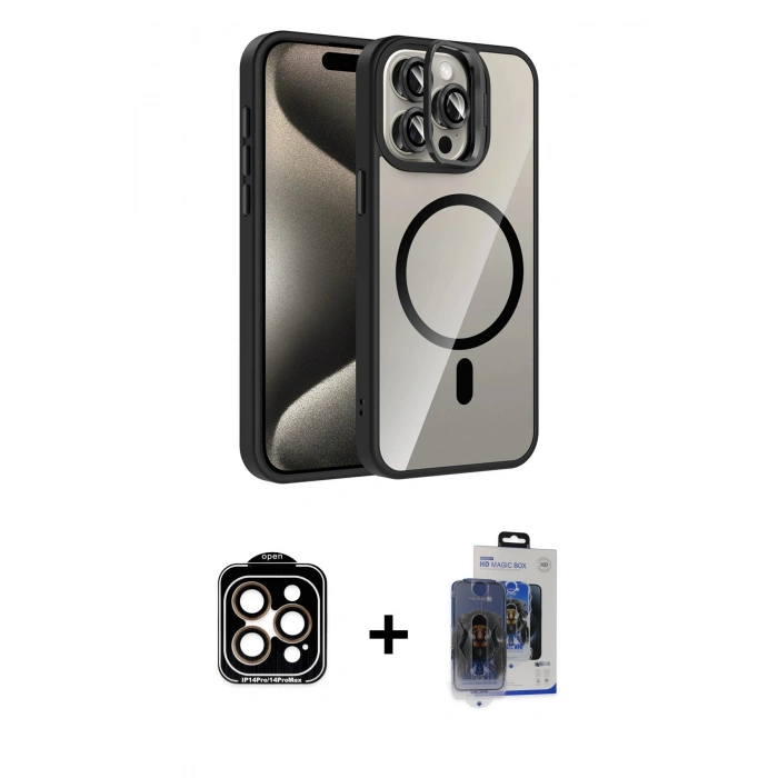 MARSİLYAN™- iPhone 15 Pro Max Kılıf Yadigar Asil Koleksiyonu - Siyah Vanessa Magic Cam + PVD Metal Kamera Lens - TU