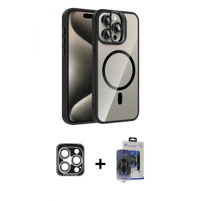 MARSİLYAN™- iPhone 15 Pro Max Kılıf Yadigar Asil Koleksiyonu - Siyah Vanessa Magic Cam + PVD Metal Kamera Lens - GS