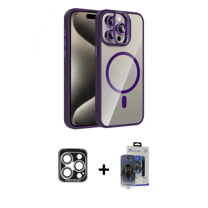 MARSİLYAN™- iPhone 15 Pro Max Kılıf Yadigar Asil Koleksiyonu - Siyah Vanessa Magic Cam + PVD Metal Kamera Lens - GS