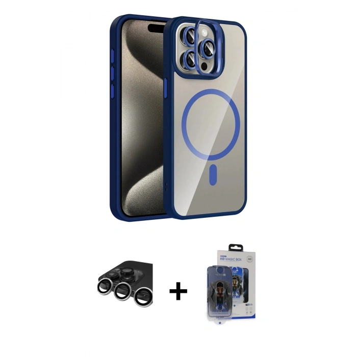 MARSİLYAN™- iPhone 15 Pro Max Kılıf Yadigar Asil Koleksiyonu - Siyah Vanessa Magic Cam + Raze Metal Kamera Lens - GS