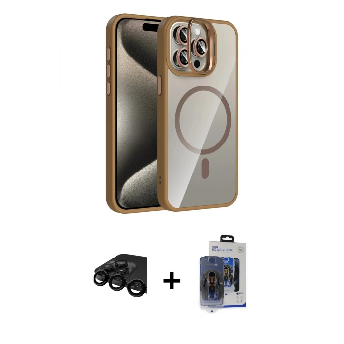 MARSİLYAN™- iPhone 15 Pro Max Kılıf Yadigar Asil Koleksiyonu - Siyah Vanessa Magic Cam + Raze Metal Kamera Lens - SH