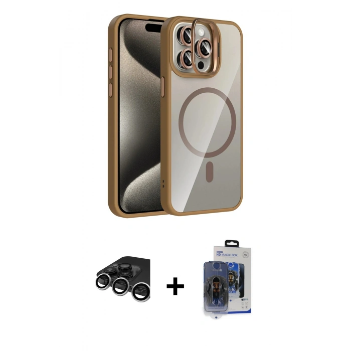 MARSİLYAN™- iPhone 15 Pro Max Kılıf Yadigar Asil Koleksiyonu - Siyah Vanessa Magic Cam + Raze Metal Kamera Lens - GS