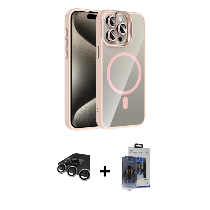 MARSİLYAN™- iPhone 15 Pro Max Kılıf Yadigar Asil Koleksiyonu - Siyah Vanessa Magic Cam + Raze Metal Kamera Lens - GS