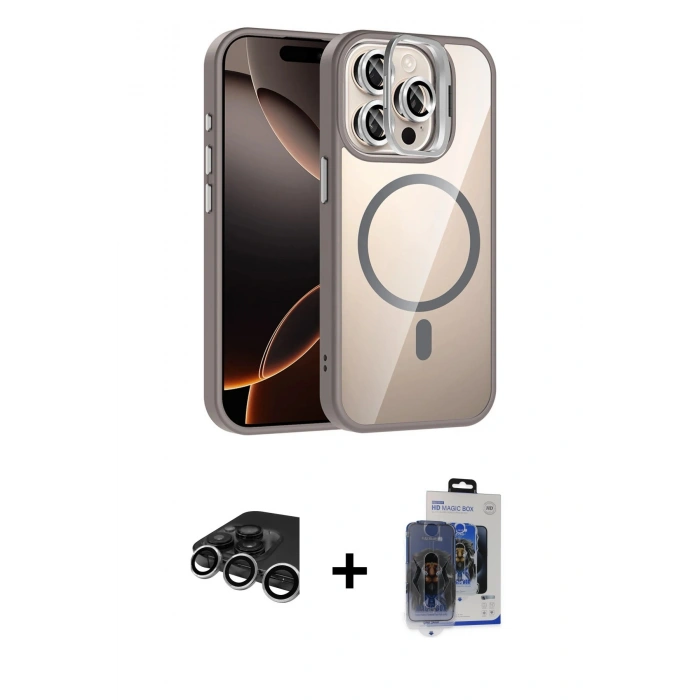 MARSİLYAN™- iPhone 15 Pro Max Kılıf Yadigar Asil Koleksiyonu - Siyah Vanessa Magic Cam + Raze Metal Kamera Lens - GS
