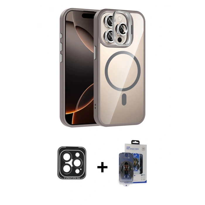 MARSİLYAN™- iPhone 15 Pro Max Kılıf Yadigar Asil Koleksiyonu - Siyah Vanessa Magic Cam + PVD Metal Kamera Lens - SH