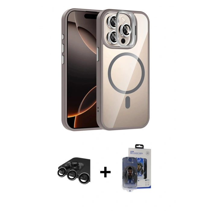 MARSİLYAN™- iPhone 15 Pro Max Kılıf Yadigar Asil Koleksiyonu - Siyah Vanessa Magic Cam + Raze Metal Kamera Lens - TMGI