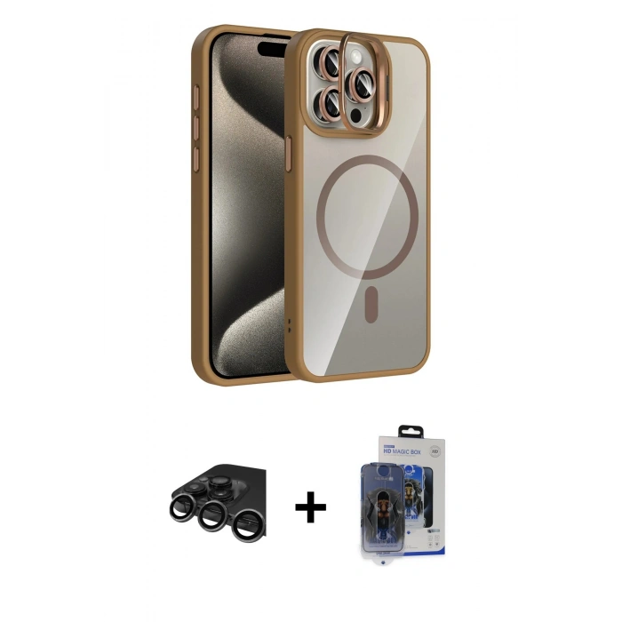 MARSİLYAN™- iPhone 15 Pro Max Kılıf Yadigar Asil Koleksiyonu - Siyah Vanessa Magic Cam + Raze Metal Kamera Lens - TMGI