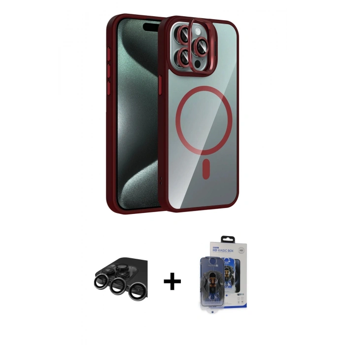 MARSİLYAN™- iPhone 15 Pro Max Kılıf Yadigar Asil Koleksiyonu - Siyah Vanessa Magic Cam + Raze Metal Kamera Lens - TMGI