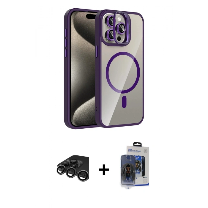 MARSİLYAN™- iPhone 15 Pro Max Kılıf Yadigar Asil Koleksiyonu - Siyah Vanessa Magic Cam + Raze Metal Kamera Lens - TMGI