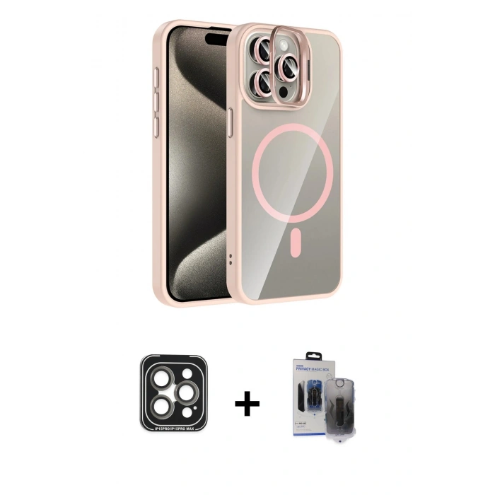 MARSİLYAN™- iPhone 15 Pro Max Kılıf Yadigar Asil Koleksiyonu - Siyah Vanessa Magic Hayalet Cam + PVD Metal Kamera Lens - GI