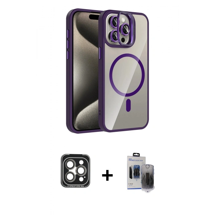 MARSİLYAN™- iPhone 15 Pro Max Kılıf Yadigar Asil Koleksiyonu - Siyah Vanessa Magic Hayalet Cam + PVD Metal Kamera Lens - GI