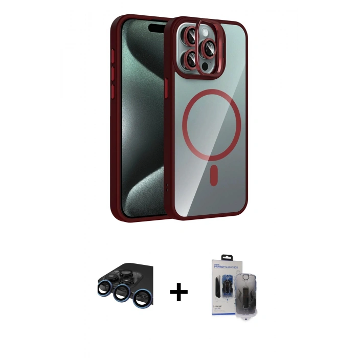 MARSİLYAN™- iPhone 15 Pro Max Kılıf Yadigar Asil Koleksiyonu - Siyah Vanessa Magic Hayalet Cam + Raze Metal Kamera Lens - LT