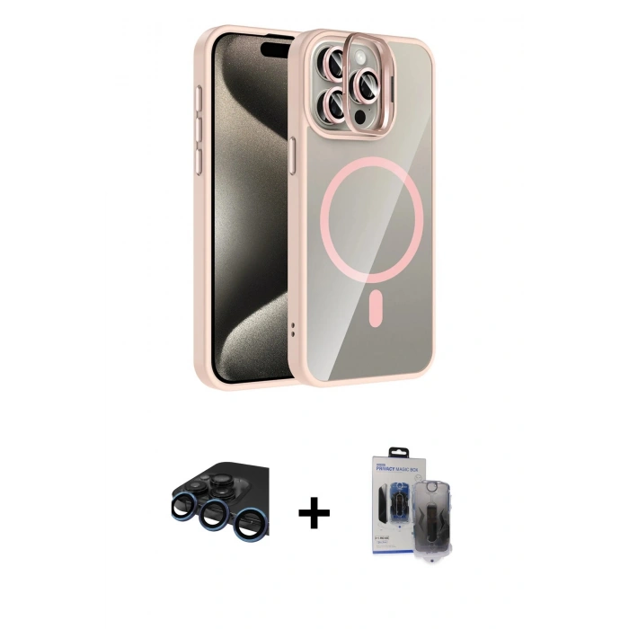MARSİLYAN™- iPhone 15 Pro Max Kılıf Yadigar Asil Koleksiyonu - Siyah Vanessa Magic Hayalet Cam + Raze Metal Kamera Lens - LT