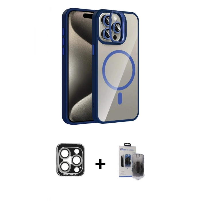 MARSİLYAN™- iPhone 15 Pro Max Kılıf Yadigar Asil Koleksiyonu - Siyah Vanessa Magic Hayalet Cam + PVD Metal Kamera Lens - GS