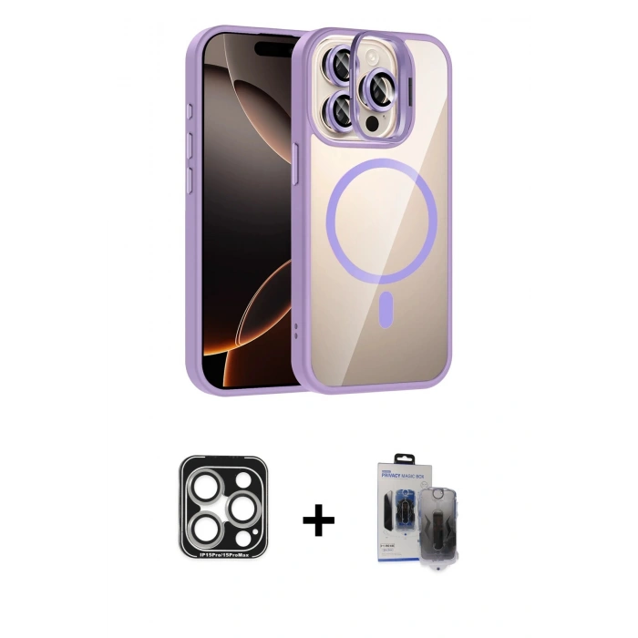MARSİLYAN™- iPhone 15 Pro Max Kılıf Yadigar Asil Koleksiyonu - Siyah Vanessa Magic Hayalet Cam + PVD Metal Kamera Lens - GS