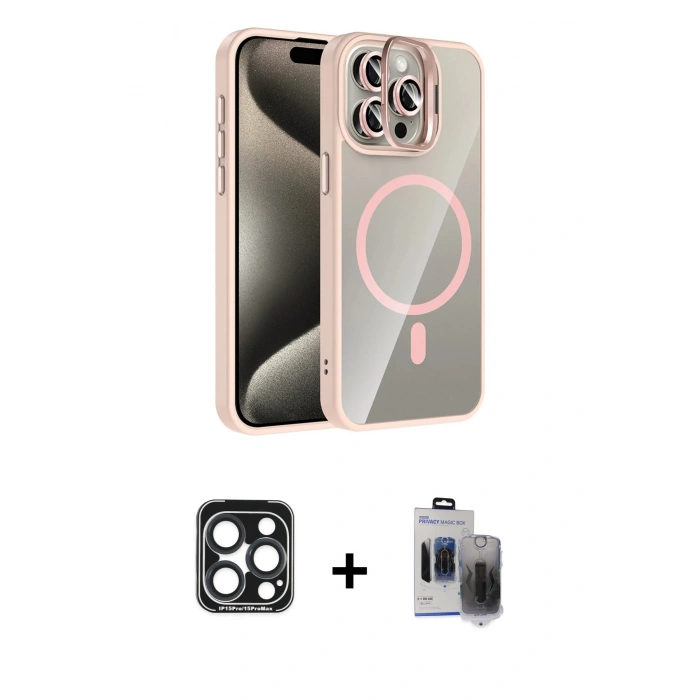 MARSİLYAN™- iPhone 15 Pro Max Kılıf Yadigar Asil Koleksiyonu - Siyah Vanessa Magic Hayalet Cam + PVD Metal Kamera Lens - LT