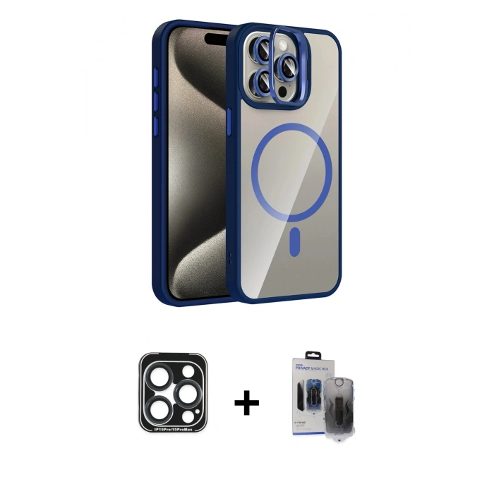 MARSİLYAN™- iPhone 15 Pro Max Kılıf Yadigar Asil Koleksiyonu - Siyah Vanessa Magic Hayalet Cam + PVD Metal Kamera Lens - LT