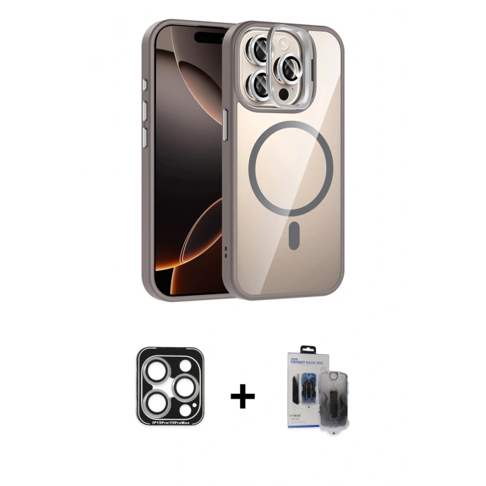 MARSİLYAN™- iPhone 15 Pro Max Kılıf Yadigar Asil Koleksiyonu - Siyah Vanessa Magic Hayalet Cam + PVD Metal Kamera Lens - GS