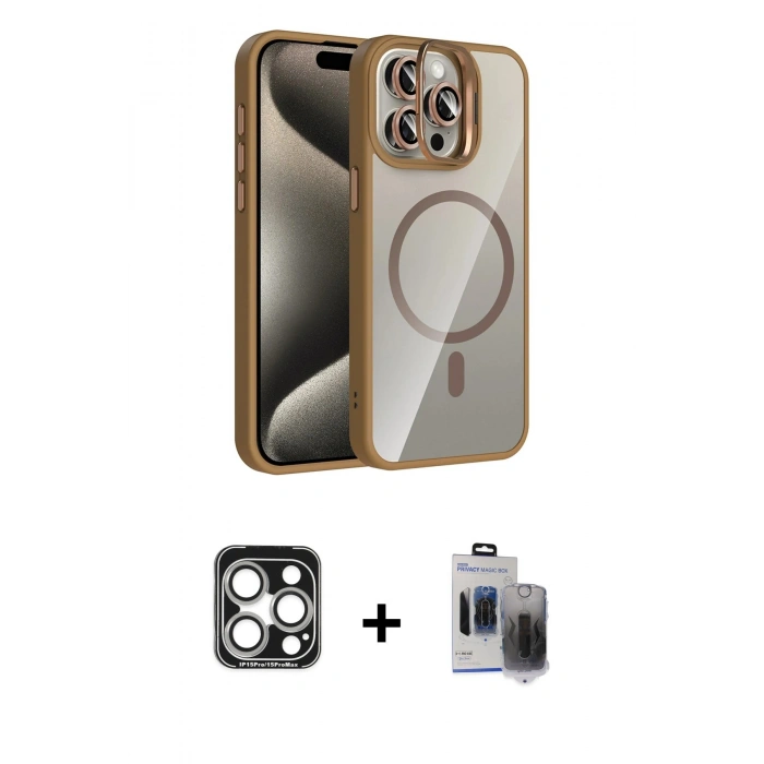 MARSİLYAN™- iPhone 15 Pro Max Kılıf Yadigar Asil Koleksiyonu - Siyah Vanessa Magic Hayalet Cam + PVD Metal Kamera Lens - GS