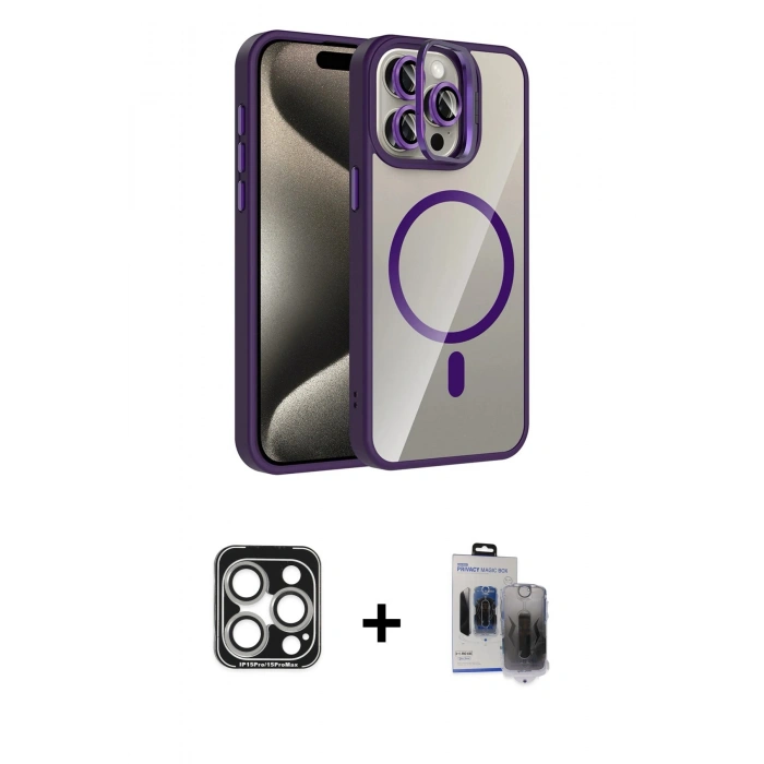 MARSİLYAN™- iPhone 15 Pro Max Kılıf Yadigar Asil Koleksiyonu - Siyah Vanessa Magic Hayalet Cam + PVD Metal Kamera Lens - GS