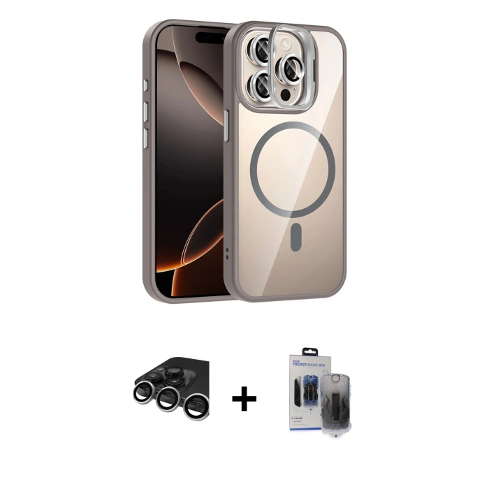 MARSİLYAN™- iPhone 15 Pro Max Kılıf Yadigar Asil Koleksiyonu - Siyah Vanessa Magic Hayalet Cam + Raze Metal Kamera Lens - GS