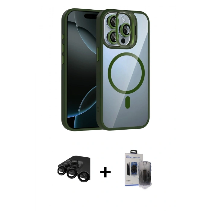 MARSİLYAN™- iPhone 15 Pro Max Kılıf Yadigar Asil Koleksiyonu - Siyah Vanessa Magic Hayalet Cam + Raze Metal Kamera Lens - SH