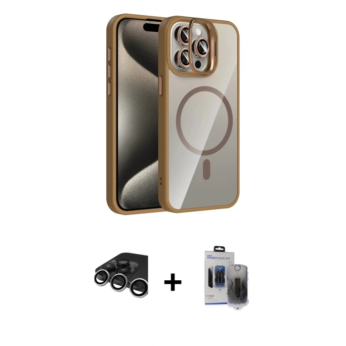 MARSİLYAN™- iPhone 15 Pro Max Kılıf Yadigar Asil Koleksiyonu - Siyah Vanessa Magic Hayalet Cam + Raze Metal Kamera Lens - GS