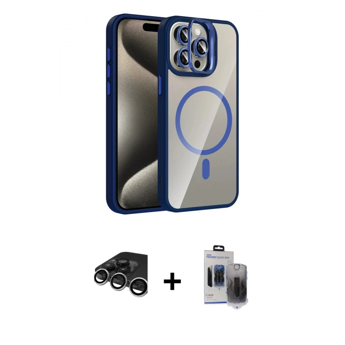 MARSİLYAN™- iPhone 15 Pro Max Kılıf Yadigar Asil Koleksiyonu - Siyah Vanessa Magic Hayalet Cam + Raze Metal Kamera Lens - GS