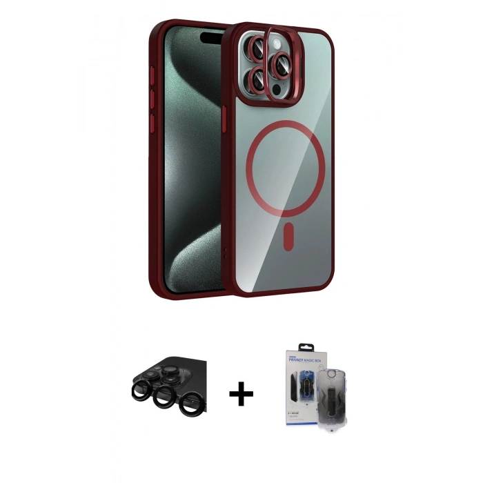 MARSİLYAN™- iPhone 15 Pro Max Kılıf Yadigar Asil Koleksiyonu - Siyah Vanessa Magic Hayalet Cam + Raze Metal Kamera Lens - SH