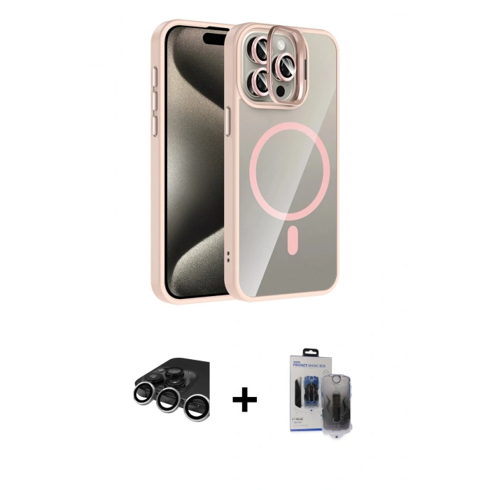 MARSİLYAN™- iPhone 15 Pro Max Kılıf Yadigar Asil Koleksiyonu - Siyah Vanessa Magic Hayalet Cam + Raze Metal Kamera Lens - GS