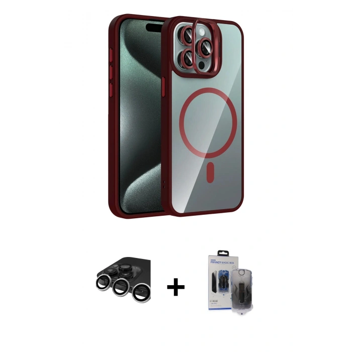 MARSİLYAN™- iPhone 15 Pro Max Kılıf Yadigar Asil Koleksiyonu - Siyah Vanessa Magic Hayalet Cam + Raze Metal Kamera Lens - GS