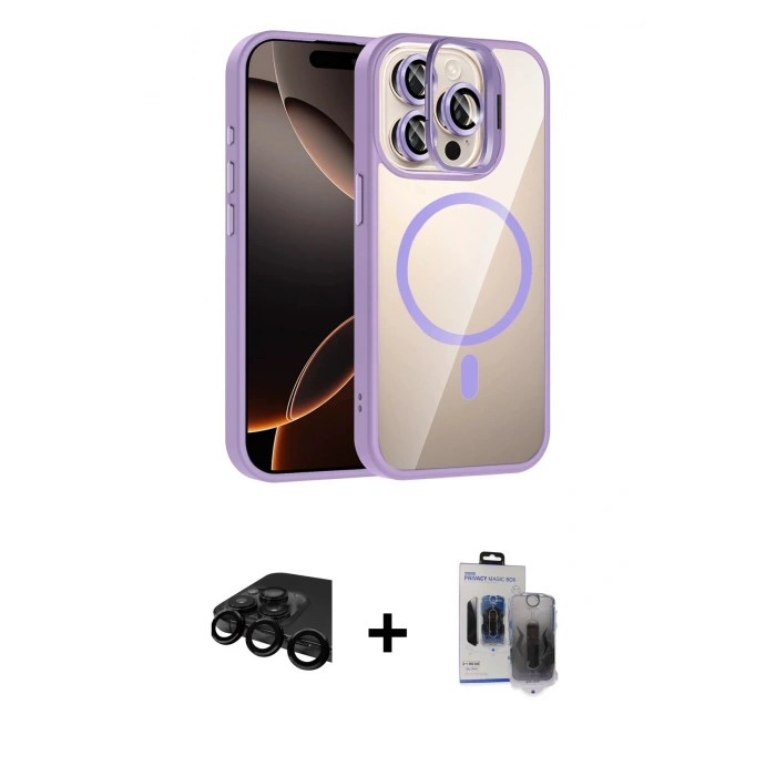 MARSİLYAN™- iPhone 15 Pro Max Kılıf Yadigar Asil Koleksiyonu - Siyah Vanessa Magic Hayalet Cam + Raze Metal Kamera Lens - SH
