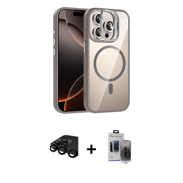 MARSİLYAN™- iPhone 15 Pro Max Kılıf Yadigar Asil Koleksiyonu - Siyah Vanessa Magic Hayalet Cam + Raze Metal Kamera Lens - SH
