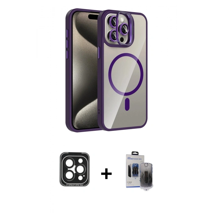 MARSİLYAN™- iPhone 15 Pro Max Kılıf Yadigar Asil Koleksiyonu - Siyah Vanessa Magic Hayalet Cam + PVD Metal Kamera Lens - SH