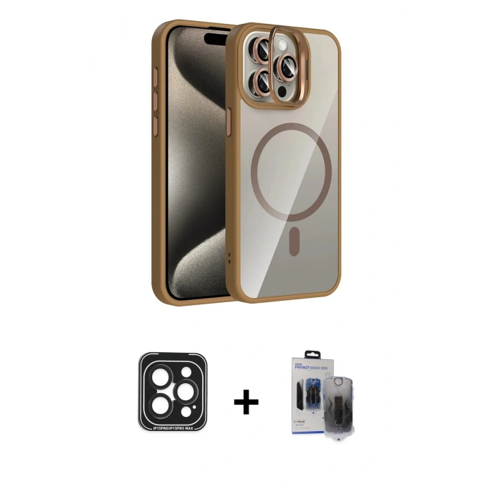 MARSİLYAN™- iPhone 15 Pro Max Kılıf Yadigar Asil Koleksiyonu - Siyah Vanessa Magic Hayalet Cam + PVD Metal Kamera Lens - SH