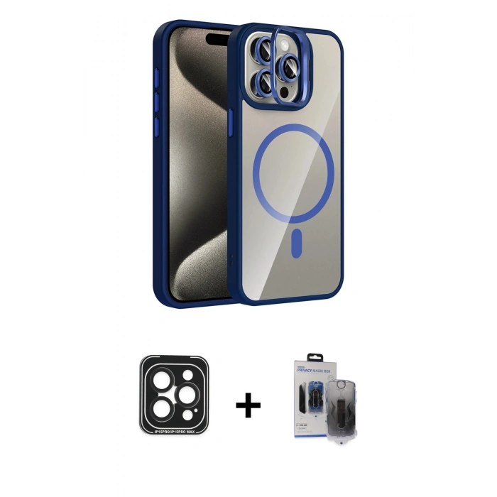 MARSİLYAN™- iPhone 15 Pro Max Kılıf Yadigar Asil Koleksiyonu - Siyah Vanessa Magic Hayalet Cam + PVD Metal Kamera Lens - SH