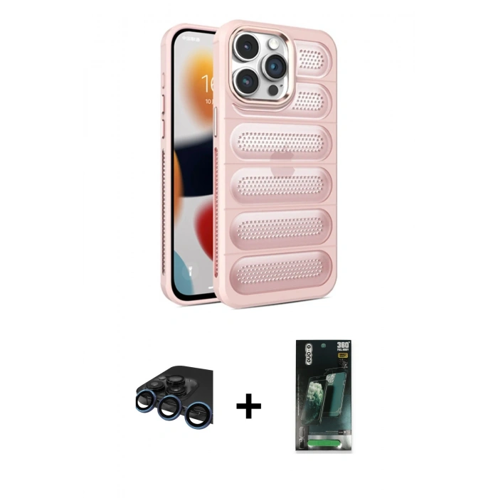 MARSİLYAN™- iPhone 15 Pro Max Kılıf Yadigar Doku Özel Seri - Şeffaf 360 Full Body Arka Koruyucu + Raze Metal Kamera Lens - LT