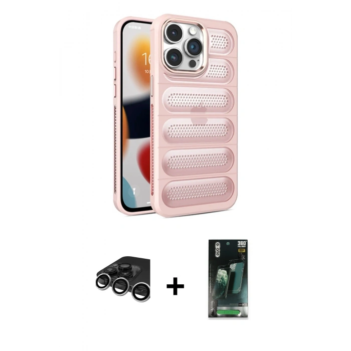 MARSİLYAN™- iPhone 15 Pro Max Kılıf Yadigar Doku Özel Seri - Siyah 360 Mat Full Body Arka Koruyucu + Raze Metal Kamera Lens - GS
