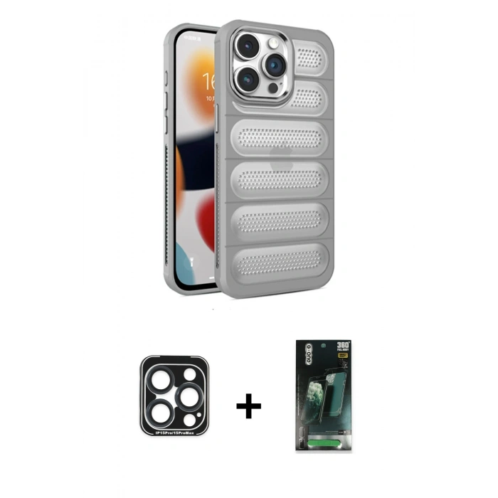 MARSİLYAN™- iPhone 15 Pro Max Kılıf Yadigar Doku Özel Seri - Siyah 360 Mat Full Body Arka Koruyucu + PVD Metal Kamera Lens - LT