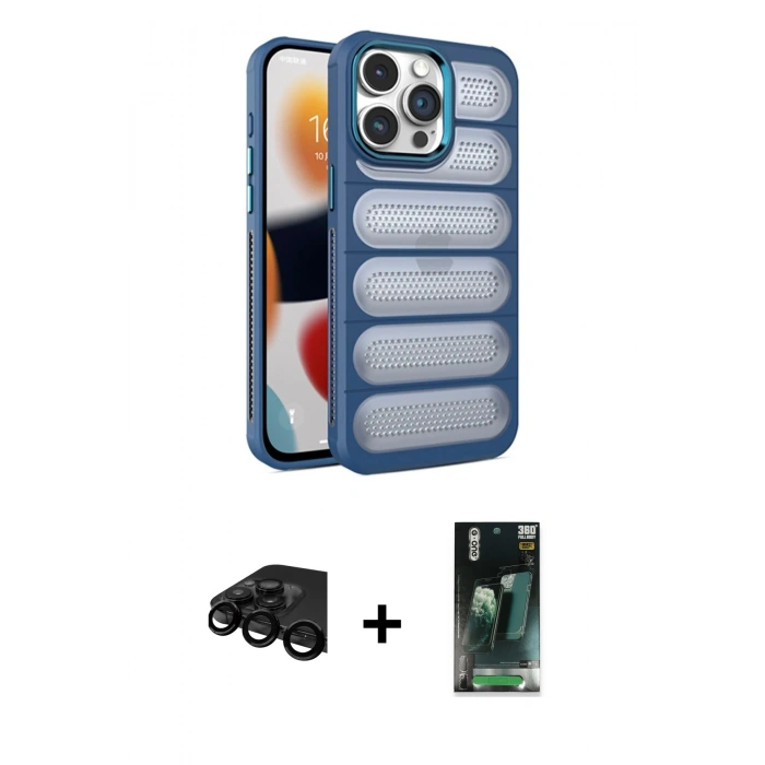 MARSİLYAN™- iPhone 15 Pro Max Kılıf Yadigar Doku Özel Seri - Siyah 360 Mat Full Body Arka Koruyucu + Raze Metal Kamera Lens - SH