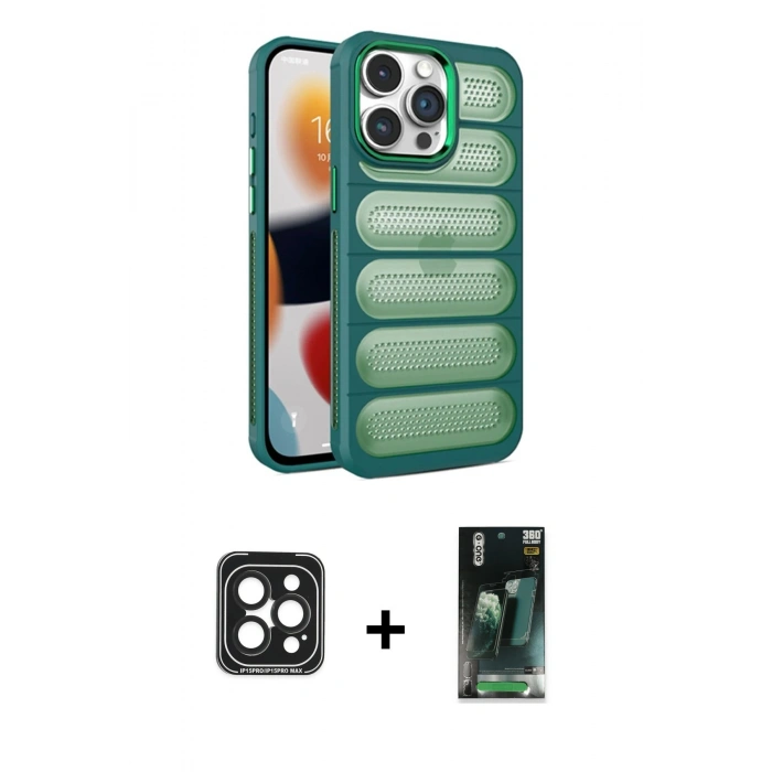 MARSİLYAN™- iPhone 15 Pro Max Kılıf Yadigar Doku Özel Seri - Siyah 360 Mat Full Body Arka Koruyucu + PVD Metal Kamera Lens - SH