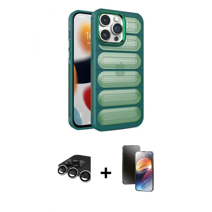 MARSİLYAN™- iPhone 15 Pro Max Kılıf Yadigar Doku Özel Seri - Siyah 3D Antistatik Mat Seramik Nano Ekran Koruyucu + Raze Metal Kamera Lens - GS