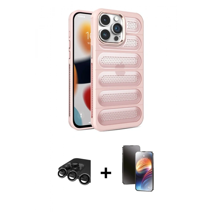 MARSİLYAN™- iPhone 15 Pro Max Kılıf Yadigar Doku Özel Seri - Siyah 3D Antistatik Mat Seramik Nano Ekran Koruyucu + Titanyum Gri Raze Metal Kamera Lens