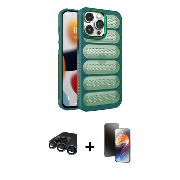 MARSİLYAN™- iPhone 15 Pro Max Kılıf Yadigar Doku Özel Seri - Siyah 3D Antistatik Mat Seramik Nano Ekran Koruyucu + Raze Metal Kamera Lens - LT